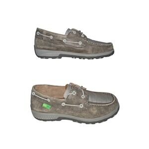 Twisted X Driving Moc Boat Shoes Grey Silver Metallic Loafers Womens 9